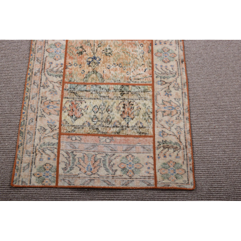 Tapis de couloir bohème vintage rétro avec motif de patchwork orange, idéal pour les couloirs