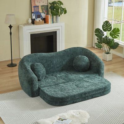 Frameless Folding Sofa Bed with Pull-Out Base and Deep Seat Design