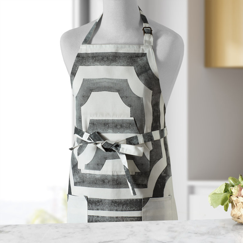Printed Cotton Kitchen Apron with Pockets Adjustable, Mecca Steel