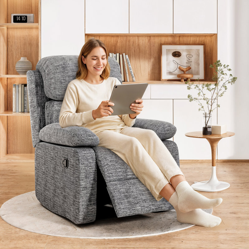 3-Position Padded Seat Upholstered Recliner with Adjustable Legrest and Backrest, Light Grey