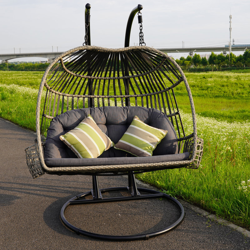 2 Person Wicker Swing Chair with Cushions