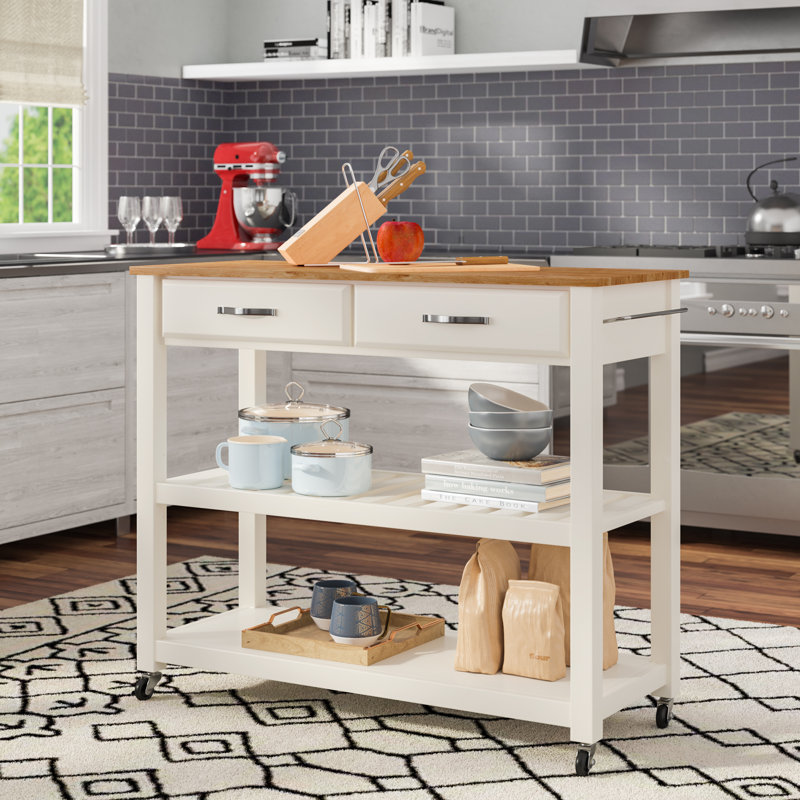 Rickie Solid Wood Top Kitchen Cart, White