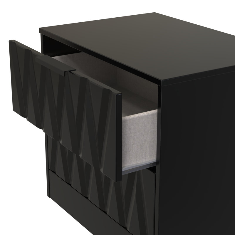 Besmir 58cm W Manufactured Wood Bedside Table, Deep Black/Black Matt