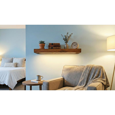Étagère flottante en bois avec éclairage DEL - 7,6 cm d'épaisseur - 25,4 cm de profondeur