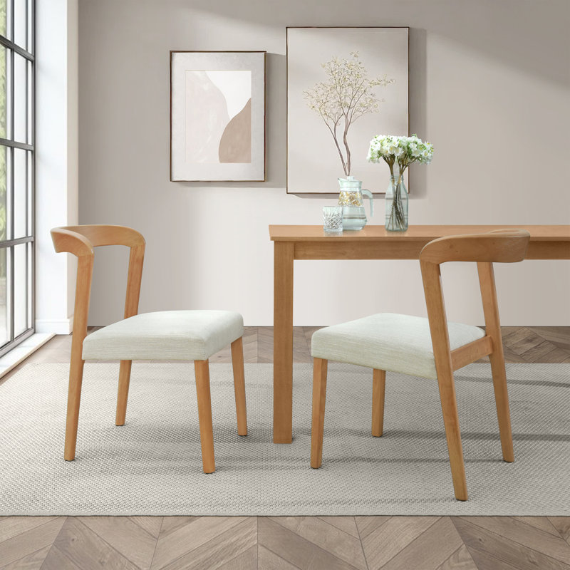 Orling Contemporary Solid Rubberwood Dining Chairs With Upholstered Seat, Natural Oak