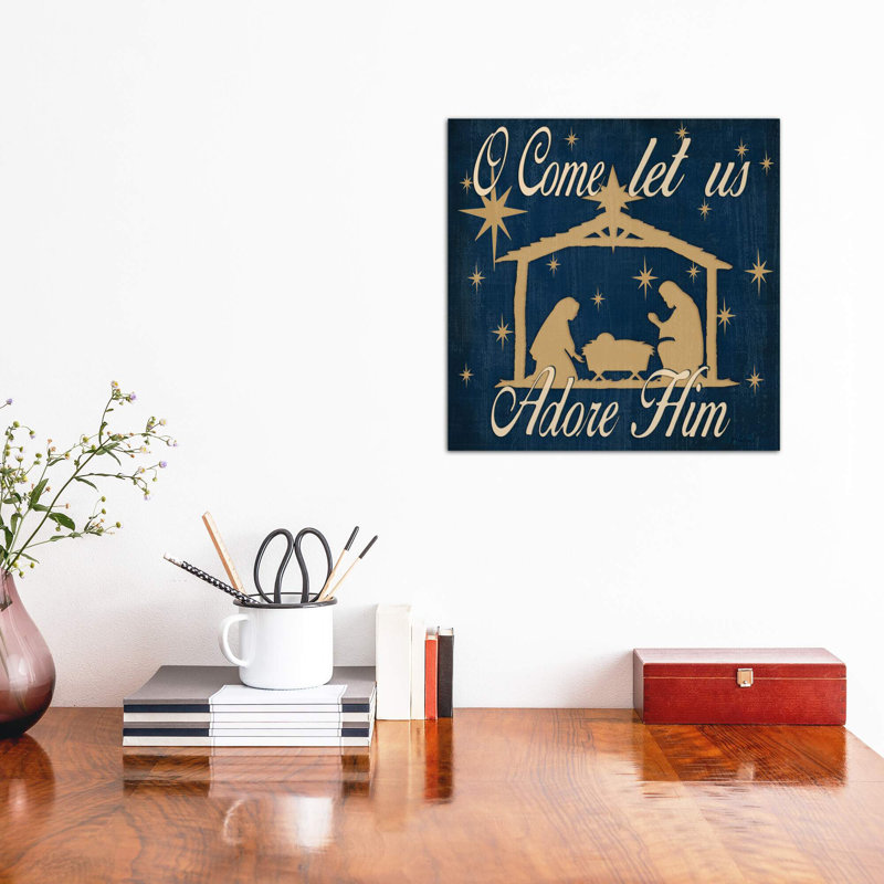 Adore Him Nativity Navy 1 Piece Wrapped Canvas Wall Art, 45.72 cm H x 45.72 cm W x 1.91 cm D