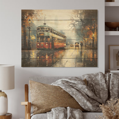 UK Bus In London - London Wood Wall Art On Natural Pine Wood