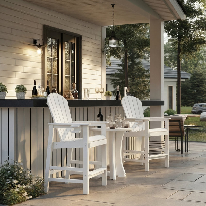 Chaise Adirondack en PEHD à hauteur de bar avec porte-gobelet 1 pièce (ensemble de 1), Blanc
