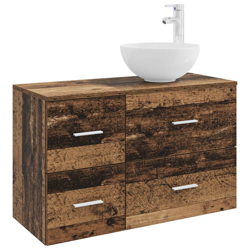 Vanity & Mirror Set, Medium Wood