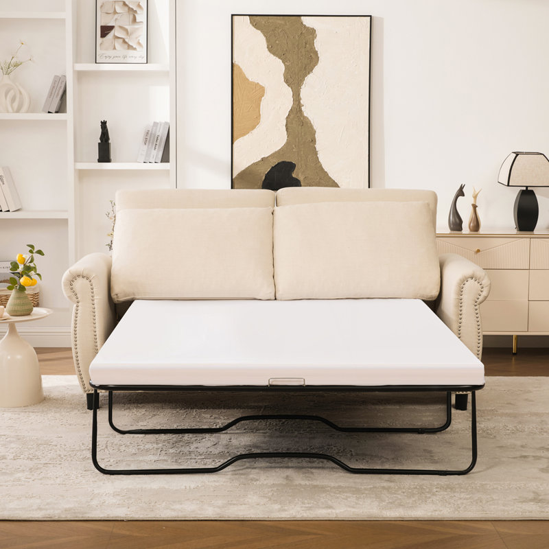Canapé-lit 2 places avec canapé-lit et matelas, Beige