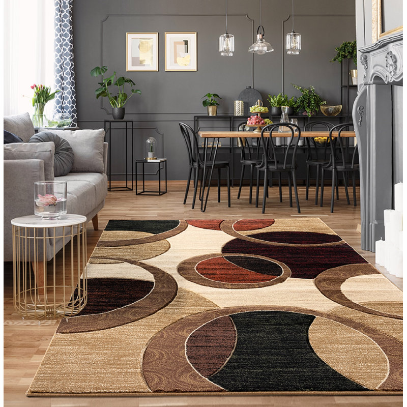 Tapis abstrait beige / brun Adonia, Rectangle 3 pi 9 po x 5 pi 9 po