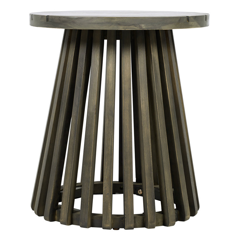 Outdoor Grey Wood Patio Side Table, 15.33 - Inch Surface, Distinctive Appearance, Quick Assembly Round Width, Ample Space For Essentials, Low Maintenance