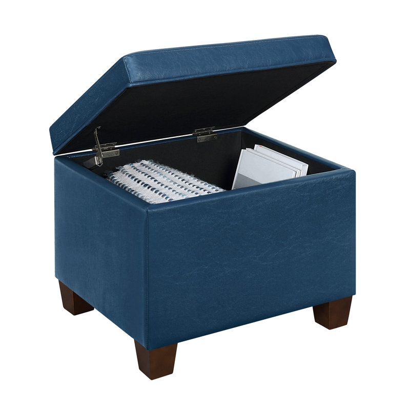 Akifa 21.50" Wide Leather Rectangle Storage Ottoman, Akifa Royal Blue Vegan Leather