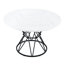Une table de salle à manger circulaire d'un diamètre de 47,3 pouces, composée de 4 panneaux de fibres à densité moyenne à motif de marbre blanc, de supports en forme de sablier et d'une table de salle à manger de style industriel moderne pour 4 à 6 personnes.