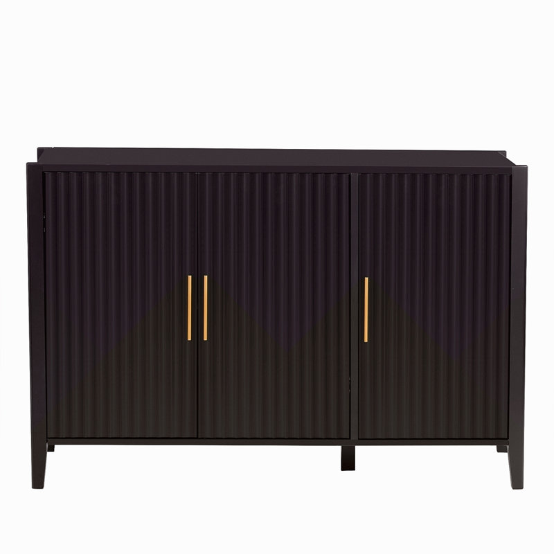Buffet ondulé à 3 portes avec pieds en pin massif, armoire de rangement à finition peinte de style américain pour le salon, le vestibule, la cuisine et le bureau personnel.
