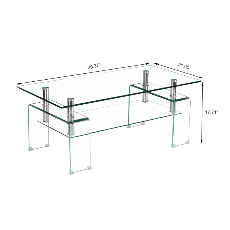 Table de salon moderne - verre transparent, 2 verres tactiles de rangement pour élément intérieur