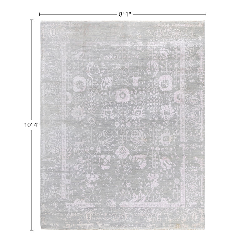 Gray Hand-Knotted Wool and Silk Medallion Area Rug, 8' 1" x 10' 4"
