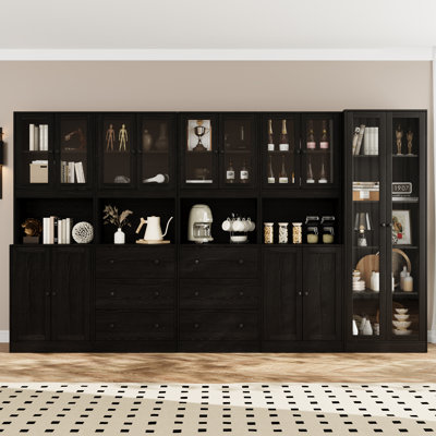 Book Cabinet Storage Bookcase, 5-Tier Modern Bookshelves With 3 Large Drawer And Glass Door(2A+2B+C)