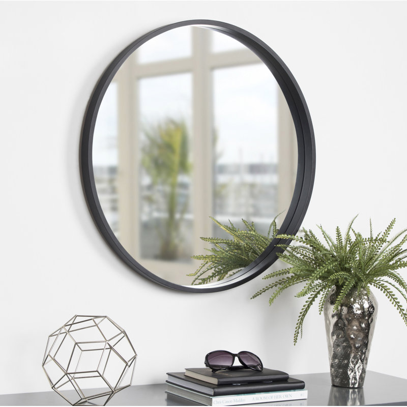 Arranjeet Modern Round Wall Mirror, 21.6" x 21.6", Black