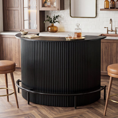 4-Tier Bar Table, 47" Modern Counter Height Pub Dining Table, Arc-Shaped Home Bar Units with Metal Footrest