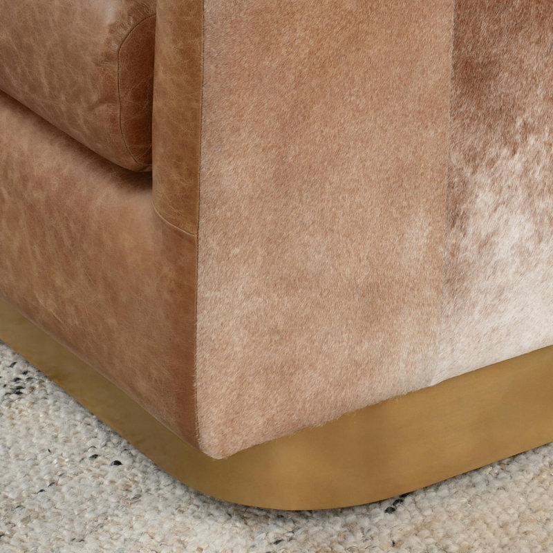 Lathe Leather Accent Chair, Chestnut Top Grain Leather/Gold