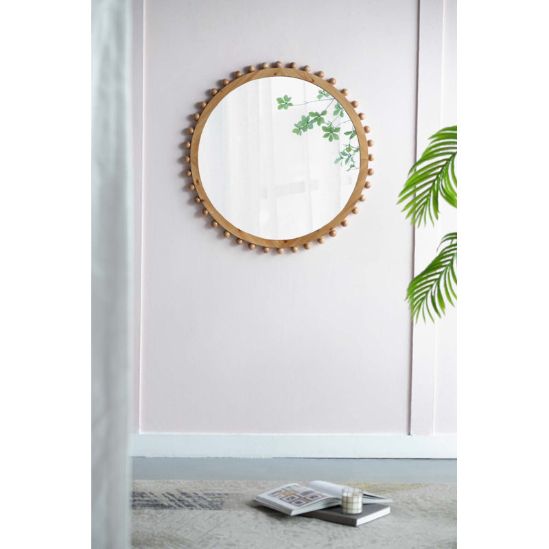 34"Wood Round Mirror,Circle Wall Mirror