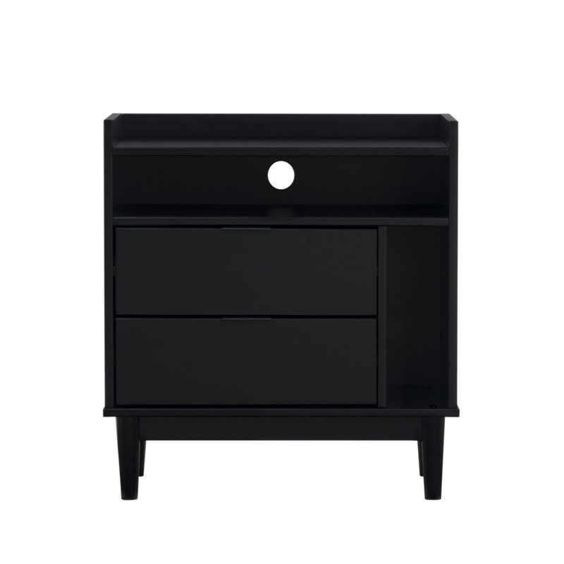 Gheorghe 2-Drawer Solid Wood Nightstand, Black