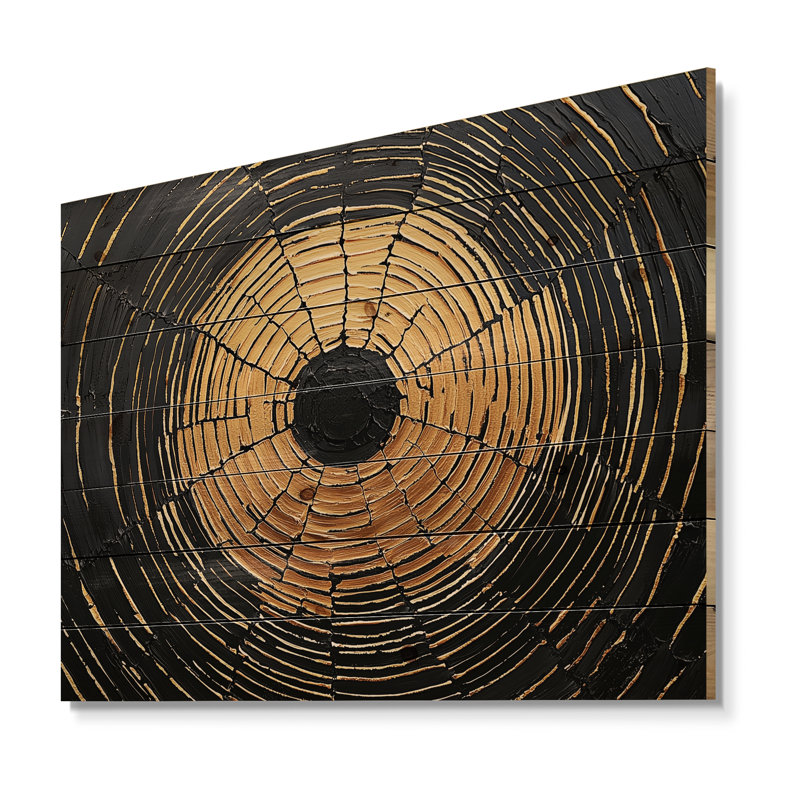 Golden Dark Wood Slide Roots Of Serenity V - Tree Wood Print - On Natural Pine Wood, 30" H x 40" W x 0.78" D