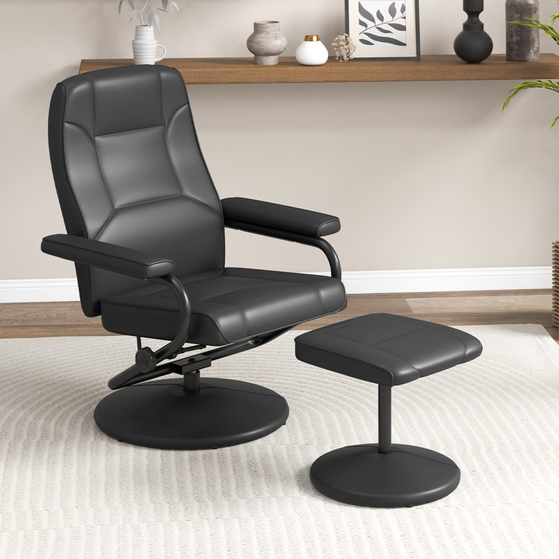 Fauteuil inclinable ergonomique avec repose-pieds Bernalee, Similicuir noir