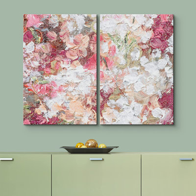 «Colorful Brushstrokes Signature», impression sur toile encadrée, ensemble de fleurs roses pastel éclatantes, formes abstraites, illustrations, minimalisme, décoration, zen coloré pour le salon, la chambre à coucher, le bureau
