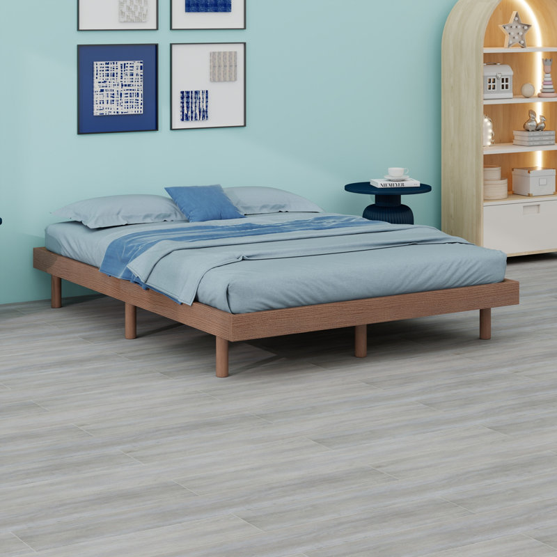 Karline Wooden Floating Platform Bed Frame, Full, Gray