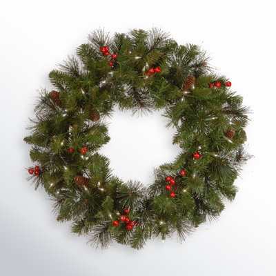 The Holiday Aisle® Crestwood Spruce Wreath with Clear Lights
