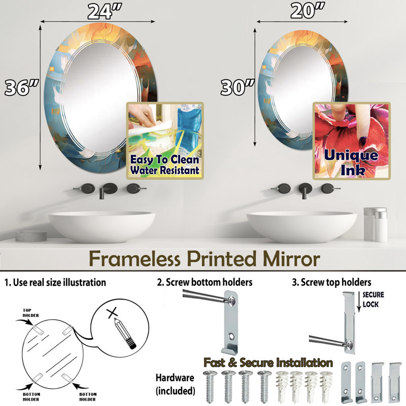 Catoe - Miroir mural moderne ovale, 36 po x 24 po