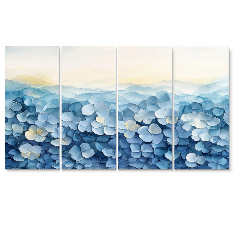 Abstrait hortensia horizon de simplicité IV - décoration murale hortensia - art mural traditionnel, H 28 po x l 48 po, 4