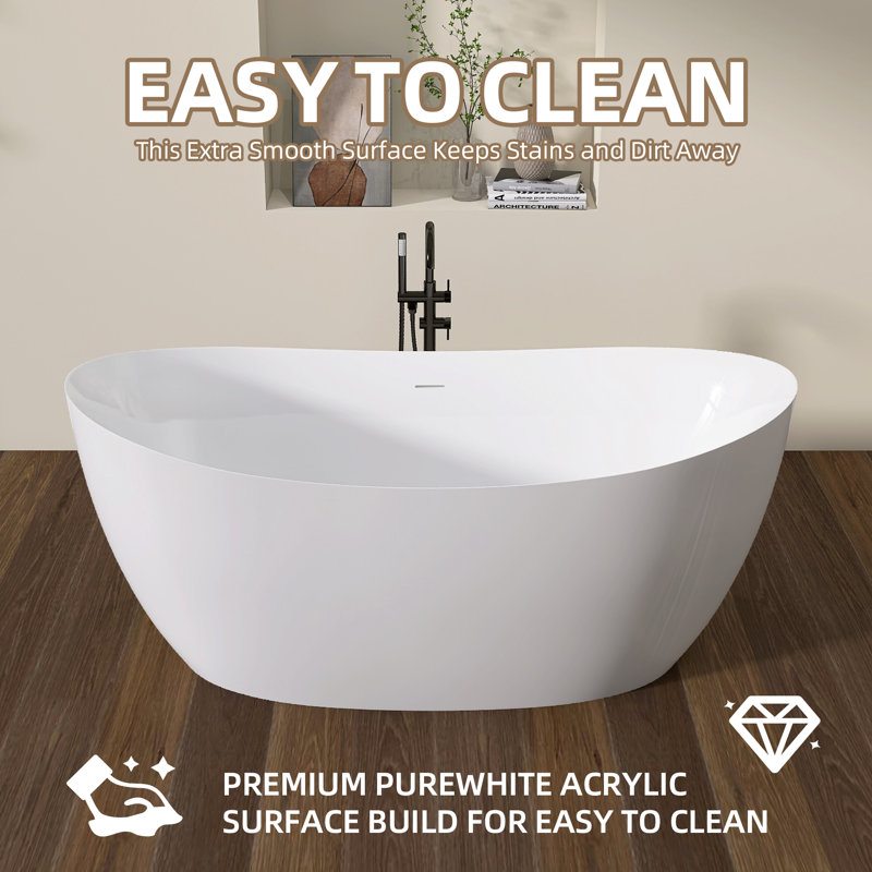 69 Inch Acrylic Freestanding Bathtub Contemporary Soaking Tub Overflow and Drain