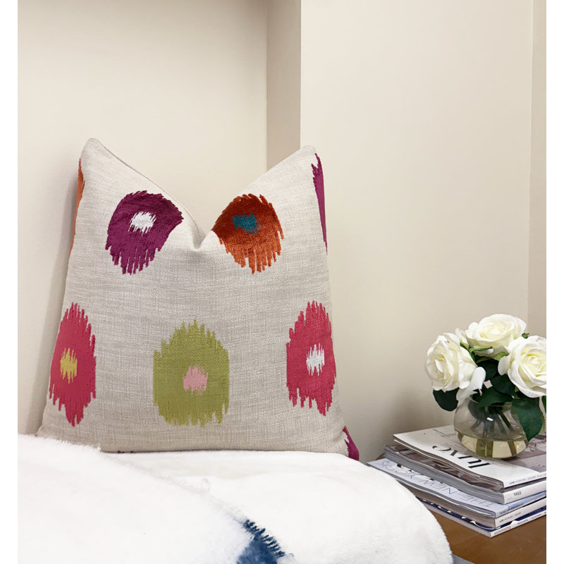 Housse de coussin en velours Ikat Dot, Rose, 22 x 22 po