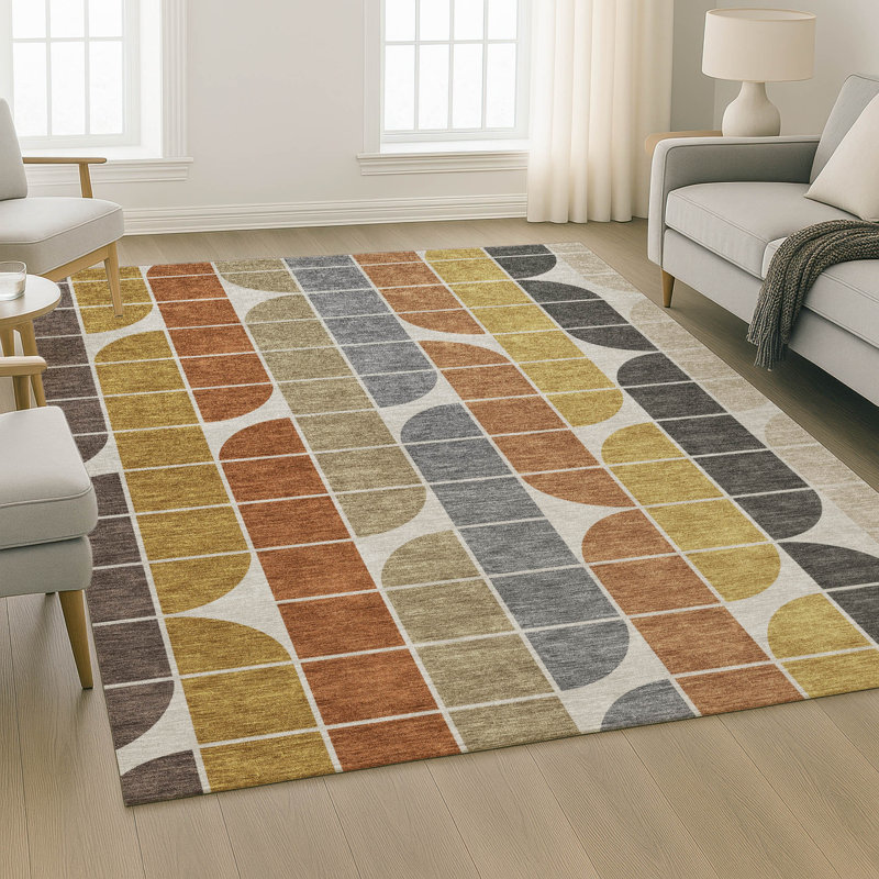 Premium Machine Washable Mayfield AMF2418 Geometric Rug, Coffee, 10' x 14'