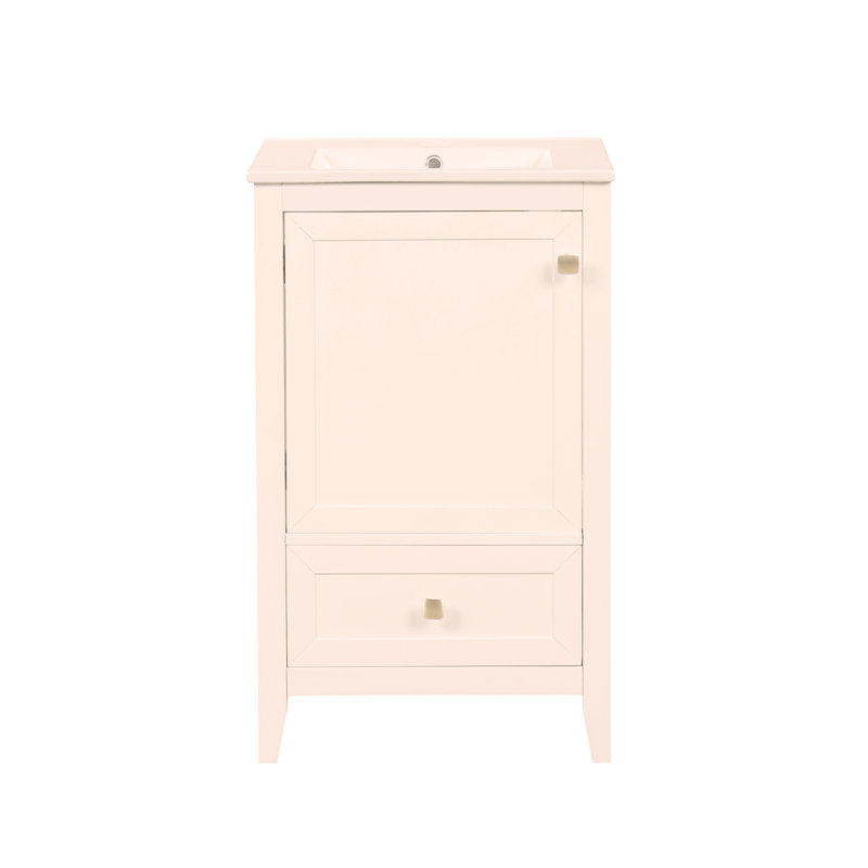Meuble-lavabo de 20 po avec lavabo en céramique, porte à fermeture douce, support de rangement et tiroir, assemblage facile
