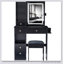 Table de coiffeuse compacte avec miroir à DEL, centrale électrique et tabouret rembourré pour les petites chambres à coucher, éclairage tricolore et luminosité réglable-526402832