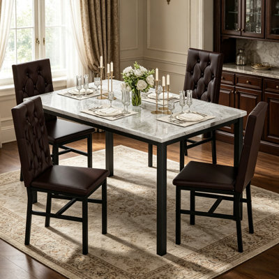 Ensemble de table de salle à manger pour 4 personnes, plateau de table en faux marbre et ensemble de table de salle à manger robuste en métal de 5, ensemble de table de salle à manger 5 pièces pour la cuisine et la salle à manger