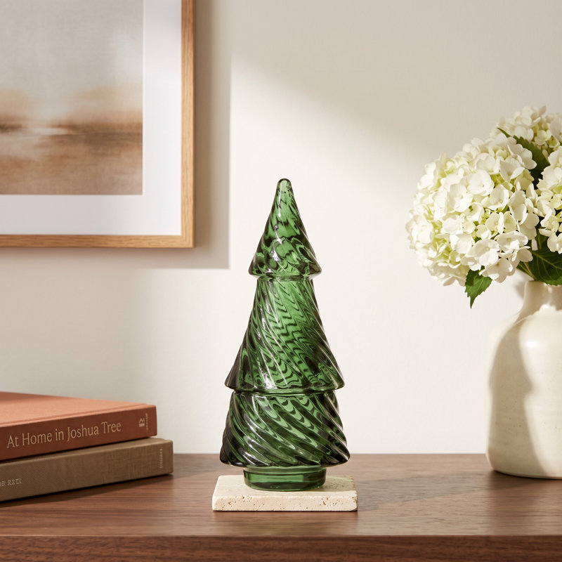 Glass Twist Tree Tealight Holder, Green