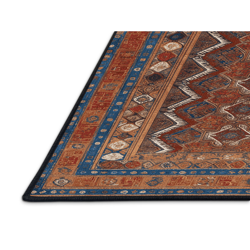Machine Washable Art Deco Brown Area Rug, Round 8'