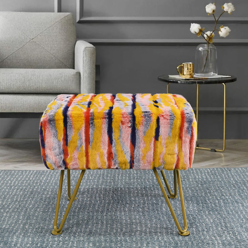 48.3cm Wide Rectangle Animal Print Standard Ottoman, Orange Faux Fur