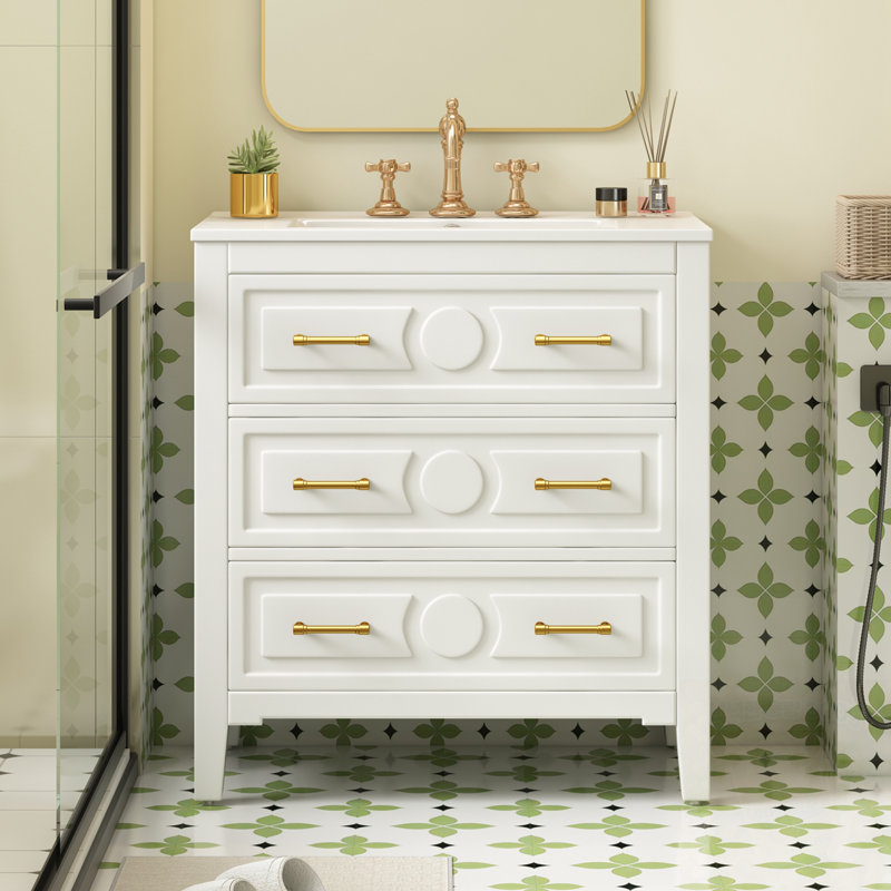 Meuble-lavabo avec lavabo et 3 tiroirs, Blanc