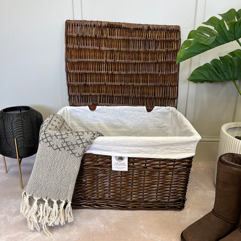 Rectangular Wicker Storage Basket with Lid and Removable Lining, 36, Brown