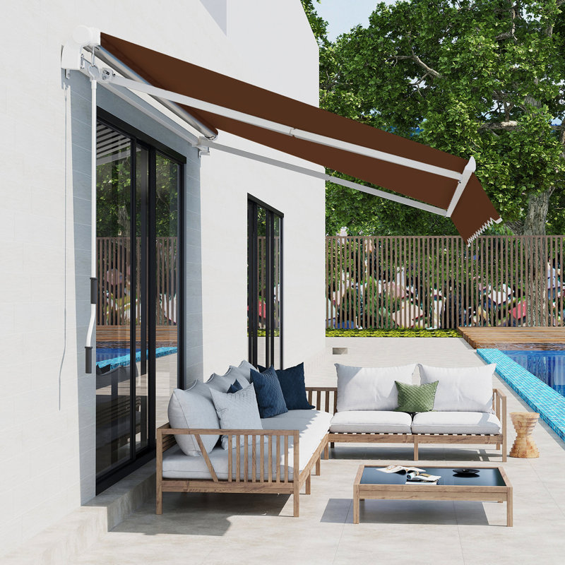 Auvent de patio 13 pi x 8 pi, manivelle à eau et manuel, brun café pour terrasse charmante auvent rétractable 13 pi x 8 pi, balcon