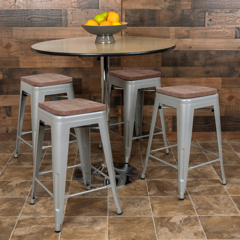 Tabouret Seitz, Argent, Tabouret de comptoir (siège d'une hauteur de 24 p