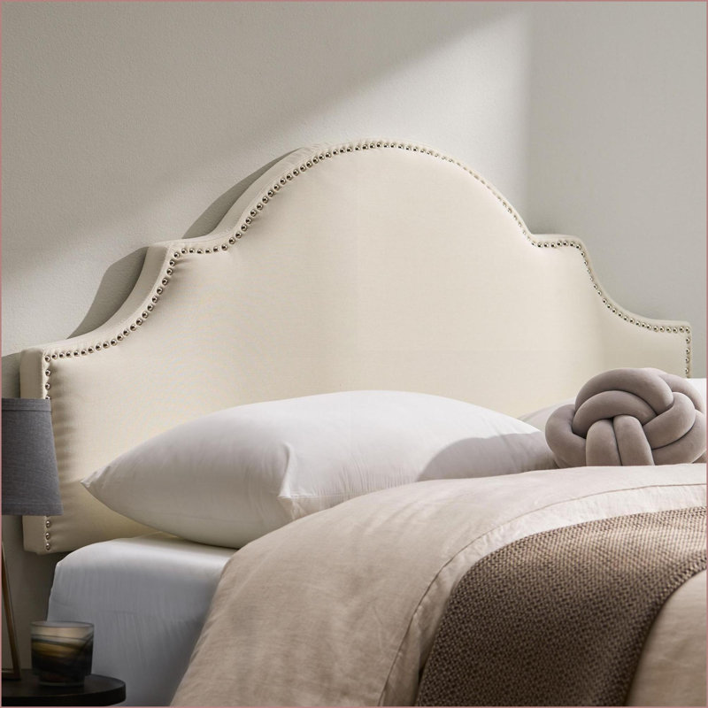 Queen Size Upholstered Headboard - Solid Wood &amp; Metal Legs, Adjustable Height with Nailhead Trim for Bedroom