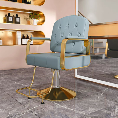 Hydraulic Salon Chair 360° Swivel - Professional Barber Stylist Chair With Pump, Non-Tilting Hairdressing Chair For Salon Tattoo Spa, Blue Gold Stylist Equipment (Single Pack)