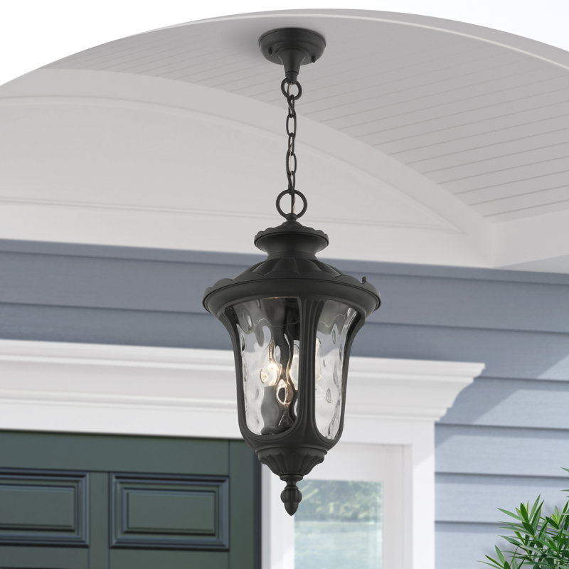 Luminaire suspendu d'extérieur Arelene, H 20,5 po x l 11 po, Noir texturé